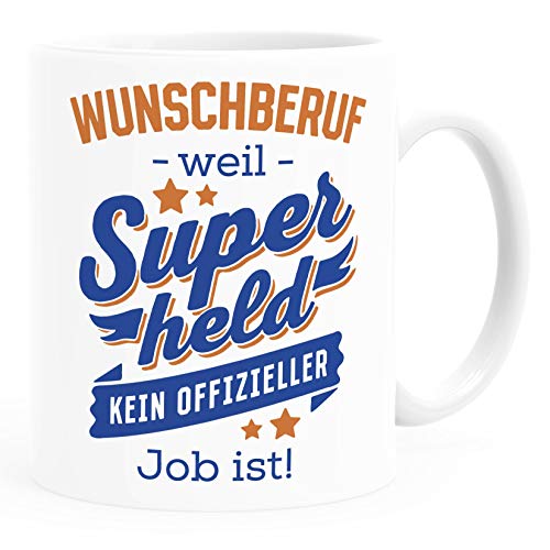 SpecialMe® Kaffee-Tasse [Beruf] weil Superheld kein offizieller Job ist personalisiert mit Namen kleine Geschenke Personalisiert weiß/blau Keramik-Tasse von SpecialMe