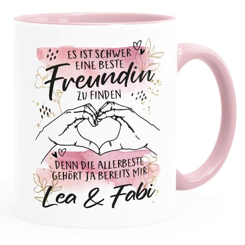 SpecialMe® Kaffee-Tasse Beste Freundin personalisiert mit Namen persönliche Geschenke BFF weiss-innen-rosa standard von SpecialMe