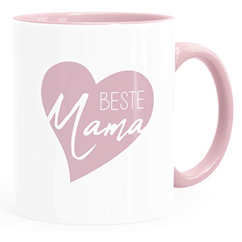 SpecialMe® Kaffee-Tasse Beste Mama Herz Geschenk für Mama zum Muttertag Weihnachten Danke sagen inner-rosa Keramik-Tasse von SpecialMe