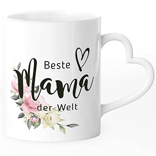 SpecialMe® Kaffee-Tasse Beste Mama der Welt Herz Blumen Blüten Rosen Geschenk zum Muttertag weiß - Herz Herz-Tasse von SpecialMe