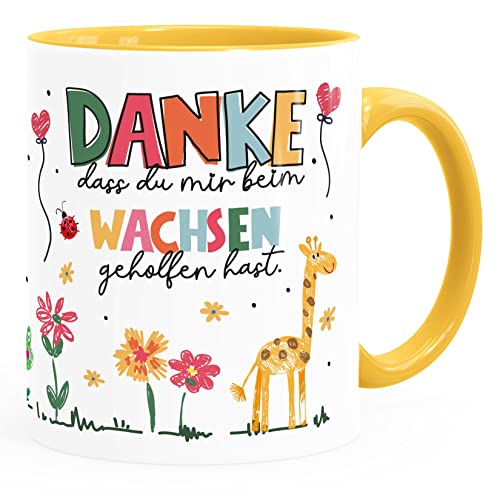 SpecialMe® Kaffee-Tasse Danke dass du mir mein Wachsen geholfen hast kleines Geschenk Abschied Erzieherin weiss-innen-gelb standard von SpecialMe