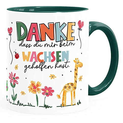 SpecialMe® Kaffee-Tasse Danke dass du mir mein Wachsen geholfen hast kleines Geschenk Abschied Erzieherin weiß-innen-grün standard von SpecialMe