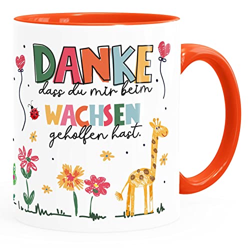 SpecialMe® Kaffee-Tasse Danke dass du mir mein Wachsen geholfen hast kleines Geschenk Abschied Erzieherin weiss-innen-orange standard von SpecialMe