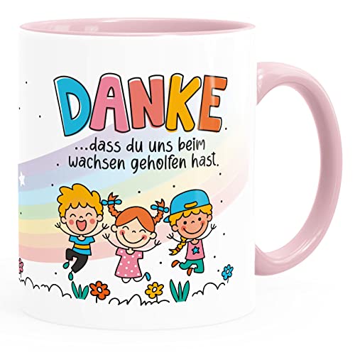 SpecialMe® Kaffee-Tasse Danke dass du uns beim Wachsen geholfen hast Geschenk Abschied Erzieherin kleines Dankeschön weiss-innen-rosa standard von SpecialMe