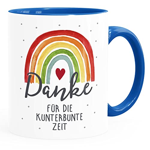 SpecialMe® Kaffee-Tasse Danke für die kunterbunte Zeit Regenbogen kleines Geschenk Abschied Erzieherin weiß-innen-royal standard von SpecialMe