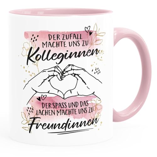 SpecialMe® Kaffee-Tasse Der Zufall machte uns zu Kolleginnen Freundinnen Tasse mit Spruch Geschenke Bürotasse weiss-innen-rosa standard von SpecialMe