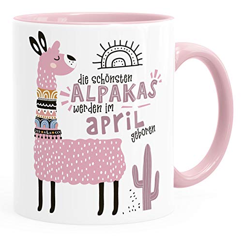 SpecialMe® Kaffee-Tasse Die Schönsten Alpakas werden im Januar-Dezember geboren anpassbares Motiv Geburtsmonat individuelle Geburtstags-Geschenke Lama April Rosa inner-rosa Keramik-Tasse von SpecialMe