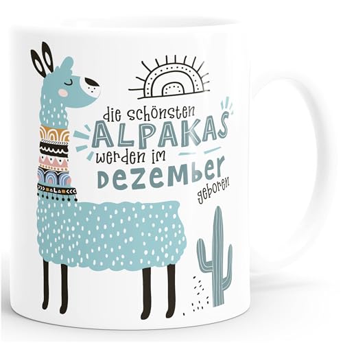 SpecialMe® Kaffee-Tasse Die Schönsten Alpakas werden im Januar-Dezember geboren anpassbares Motiv Geburtsmonat individuelle Geburtstags-Geschenke Lama Dezember weiß Keramik-Tasse von SpecialMe