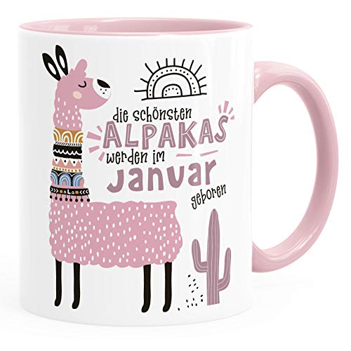 SpecialMe® Kaffee-Tasse Die Schönsten Alpakas werden im Januar-Dezember geboren anpassbares Motiv Geburtsmonat individuelle Geburtstags-Geschenke Lama Januar Rosa inner-rosa Keramik-Tasse von SpecialMe