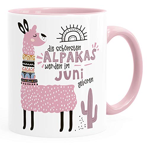 SpecialMe® Kaffee-Tasse Die Schönsten Alpakas werden im Januar-Dezember geboren anpassbares Motiv Geburtsmonat individuelle Geburtstags-Geschenke Lama Juni Rosa inner-rosa Keramik-Tasse von SpecialMe