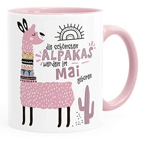 SpecialMe® Kaffee-Tasse Die Schönsten Alpakas werden im Januar-Dezember geboren anpassbares Motiv Geburtsmonat individuelle Geburtstags-Geschenke Lama Mai Rosa inner-rosa Keramik-Tasse von SpecialMe