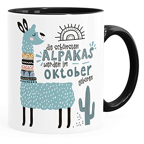 SpecialMe® Kaffee-Tasse Die Schönsten Alpakas werden im Januar-Dezember geboren anpassbares Motiv Geburtsmonat individuelle Geburtstags-Geschenke Lama Oktober Inner-Schwarz Keramik-Tasse von SpecialMe