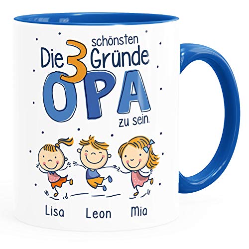 SpecialMe® Kaffee-Tasse Die schönsten Gründe Opa zu sein personalisiert mit Namen 1,2,3,4 Kinder Geschenk für Opa Opa inner-royal Keramik-Tasse von SpecialMe