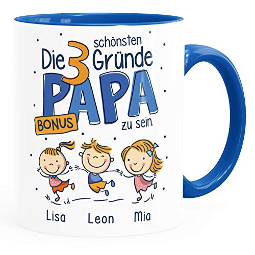 SpecialMe® Kaffee-Tasse"Die schönsten Gründe Papa zu sein" Spruch 1-4 Kinder - personalisiertes Geschenk zum Vatertag Bonus Papa inner-royal Keramik-Tasse von SpecialMe