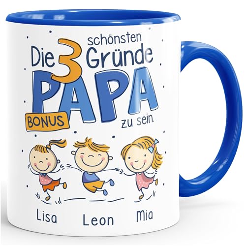 SpecialMe® Kaffee-Tasse "Die schönsten Gründe Papa zu sein" Spruch 1-4 Kinder - personalisiertes Geschenk zum Vatertag Bonus Papa inner-royal Keramik-Tasse von SpecialMe