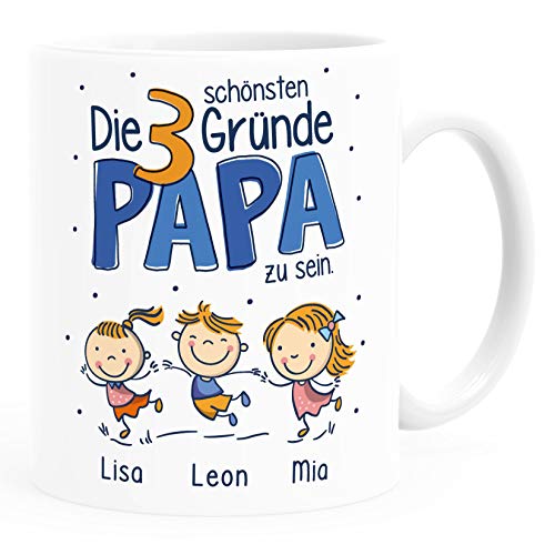 SpecialMe® Kaffee-Tasse "Die schönsten Gründe Papa zu sein" Spruch 1-4 Kinder - personalisiertes Geschenk zum Vatertag Papa weiß Keramik-Tasse von SpecialMe
