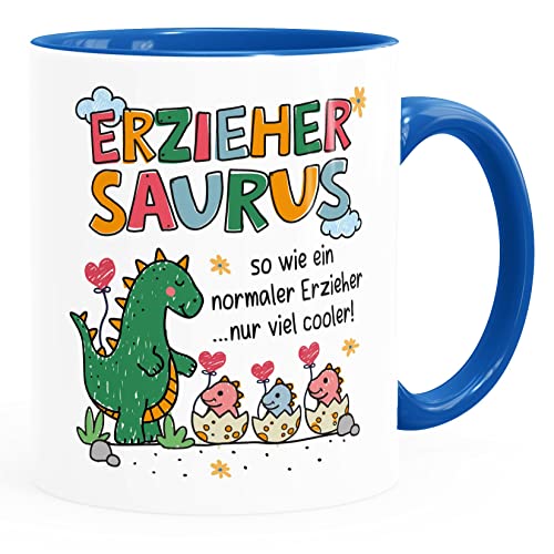 SpecialMe® Kaffee-Tasse Erzieher Saurus Danke Geschenk Dino Spruch So wie nur viel cooler Kinder lustig weiß-innen-royal standard von SpecialMe