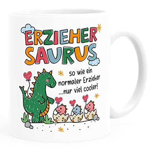 SpecialMe® Kaffee-Tasse Erzieher Saurus Danke Geschenk Dino Spruch So wie nur viel cooler Kinder lustig weiß standard von SpecialMe