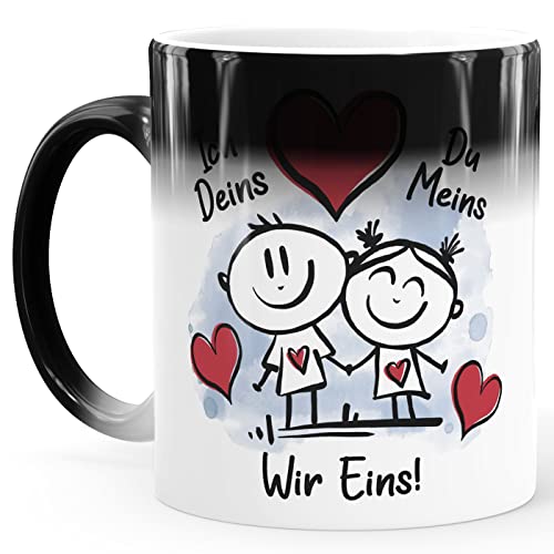 SpecialMe® Kaffee-Tasse Farbwechsel Liebe verliebte Strichmännchem Spruch Ich Deins Du Meins Herz Geschenk Valentinstag Jahrestag Magic Magic-Tasse von SpecialMe