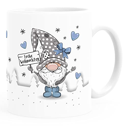 SpecialMe® Kaffee-Tasse Frohe Weihnachten Wichtel Zwerg Gnom Weihnachtsmotiv persönliche Geschenke weiß/blau standard von SpecialMe