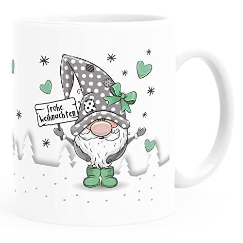 SpecialMe® Kaffee-Tasse Frohe Weihnachten Wichtel Zwerg Gnom Weihnachtsmotiv persönliche Geschenke weiss-grün standard von SpecialMe