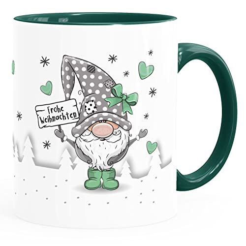 SpecialMe® Kaffee-Tasse Frohe Weihnachten Wichtel Zwerg Gnom Weihnachtsmotiv persönliche Geschenke weiß-innen-grün standard von SpecialMe