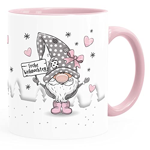 SpecialMe® Kaffee-Tasse Frohe Weihnachten Wichtel Zwerg Gnom Weihnachtsmotiv persönliche Geschenke weiss-innen-rosa standard von SpecialMe