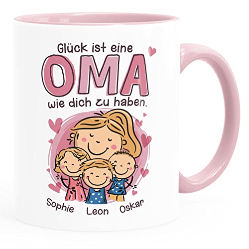SpecialMe® Kaffee-Tasse Glück ist eine Mama Oma wie dich zu haben mit Namen und Figuren personalisiert Geschenk von Kindern Oma weiss-innen-rosa standard von SpecialMe