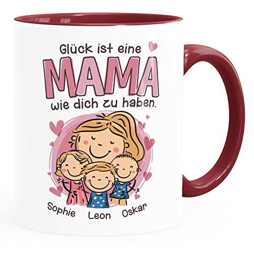 SpecialMe® Kaffee-Tasse Glück ist eine Mama Oma wie dich zu haben mit Namen und Figuren personalisiert Geschenk von Kindern weiss-innen-bordeauxrot standard von SpecialMe