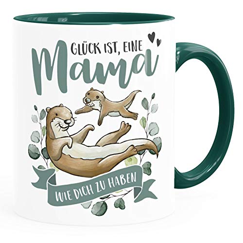 SpecialMe® Kaffee-Tasse Glück ist eine Mama wie dich zu haben besonderes Muttertagsgeschenk Otter Spruch Mama Grün inner-grün Keramik-Tasse von SpecialMe