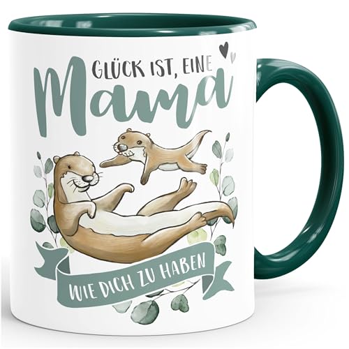 SpecialMe® Kaffee-Tasse Glück ist eine Mama wie dich zu haben besonderes Muttertagsgeschenk Otter Spruch Mama Grün inner-grün Keramik-Tasse von SpecialMe