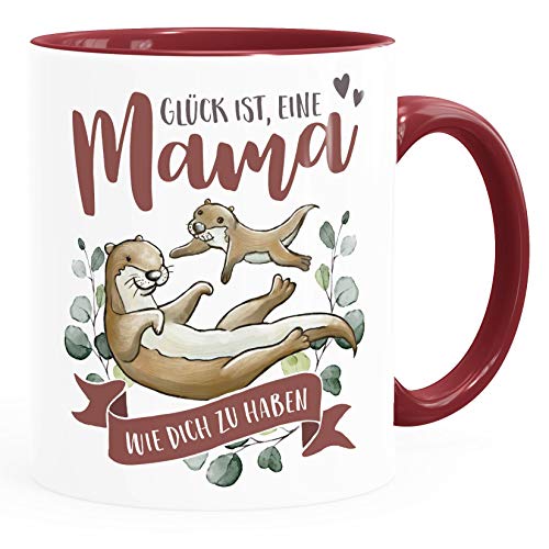 SpecialMe® Kaffee-Tasse Glück ist eine Mama wie dich zu haben besonderes Muttertagsgeschenk Otter Spruch Mama Rot bordeauxrot Keramik-Tasse von SpecialMe