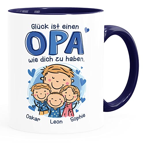 SpecialMe® Kaffee-Tasse Glück ist einen Papa Opa wie dich zu haben mit Namen und Figuren personalisiert Geschenk von Kindern Opa weiß-innen-navy standard von SpecialMe