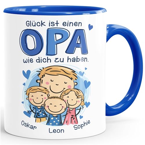 SpecialMe® Kaffee-Tasse Glück ist einen Papa Opa wie dich zu haben mit Namen und Figuren personalisiert Geschenk von Kindern Opa weiß-innen-royal standard von SpecialMe
