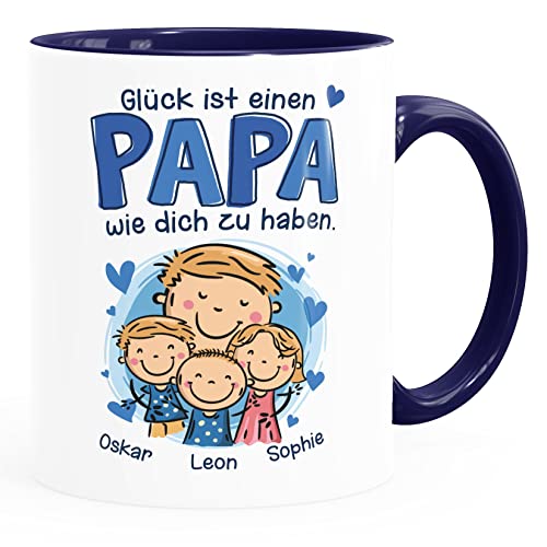 SpecialMe® Kaffee-Tasse Glück ist einen Papa Opa wie dich zu haben mit Namen und Figuren personalisiert Geschenk von Kindern weiß-innen-navy standard von SpecialMe