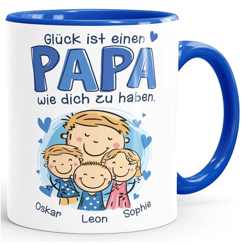 SpecialMe® Kaffee-Tasse Glück ist einen Papa Opa wie dich zu haben mit Namen und Figuren personalisiert Geschenk von Kindern weiß-innen-royal standard von SpecialMe