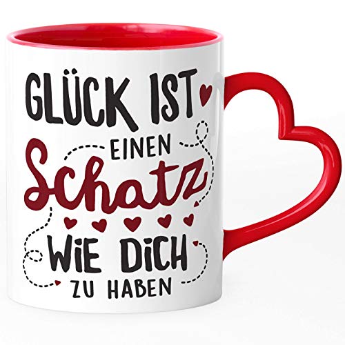 SpecialMe® Kaffee-Tasse Herzhenkel Glück ist einen Schatz wie dich zu haben Geschenk Liebe Liebeserklärung rot Herz-Tasse von SpecialMe