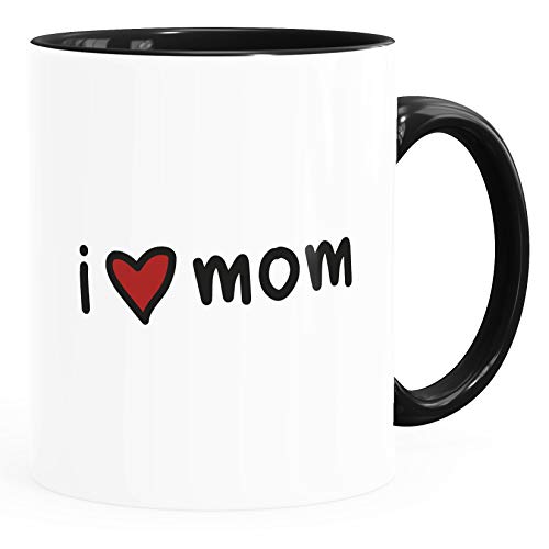 SpecialMe® Kaffee-Tasse I love Mom Herz Geschenk für Mutti Muttertag Ich liebe dich Mama Inner-Schwarz Keramik-Tasse von SpecialMe