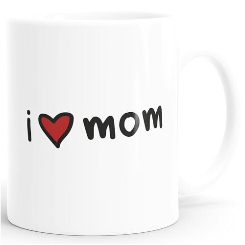 SpecialMe® Kaffee-Tasse I love Mom Herz Geschenk für Mutti Muttertag Ich liebe dich Mama weiß Keramik-Tasse von SpecialMe