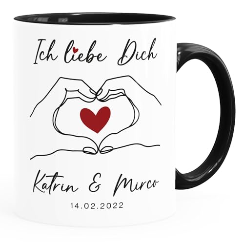 SpecialMe® Kaffee-Tasse Ich liebe Dich Hände Herz Personalisiert mit Namen und Wunschdatum weiß-innen-schwarz standard von SpecialMe