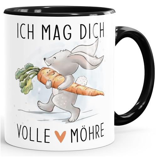 SpecialMe® Kaffee-Tasse Ich mag dich volle Möhre Hase Herz Geschenk Liebe Partner Jahrestag Valentinstag weiß-innen-schwarz Keramik-Tasse von SpecialMe
