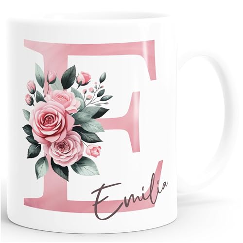 SpecialMe® Kaffee-Tasse Initiale Monogramm personalisiert mit Namen Blumen Blüten Rosen persönliche Geschenke Weiss standard von SpecialMe