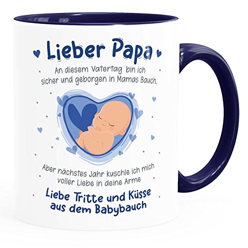 SpecialMe® Kaffee-Tasse Liebe Grüße aus dem Babybauch Spruch Schwangerschaft verkünden - Geschenk für werdende Papas weiß-innen-navy standard von SpecialMe