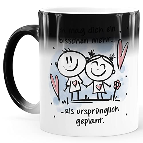 SpecialMe® Kaffee-Tasse Liebe Ich mag dich ein bisschen mehr als geplant Spruch Verliebt Herz Geschenk Valentinstag Magic Magic-Tasse von SpecialMe