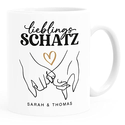 SpecialMe® Kaffee-Tasse Lieblingsschatz personalisiert mit Namen Geschenk Liebe Bedruckt Hände Herz Motiv weiß standard von SpecialMe
