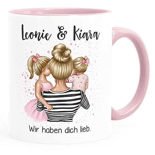 SpecialMe® Kaffee-Tasse Mama Kinder Tochter Sohn personalisiert mit Namen Wunschtext persönliches Muttertagsgeschenk weiss-innen-rosa Keramik-Tasse von SpecialMe