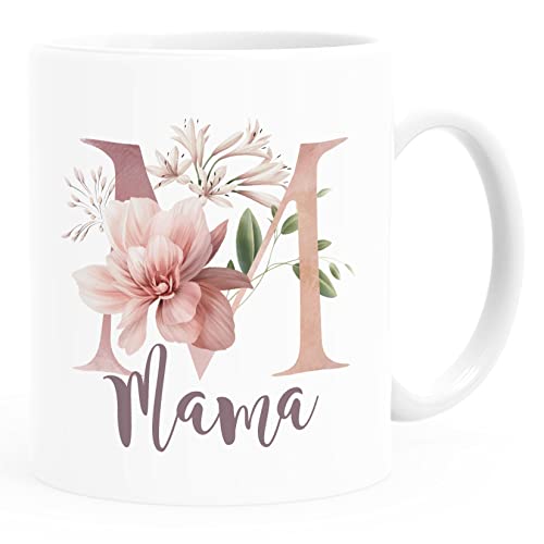 SpecialMe® Kaffee-Tasse Muttertag Initilale Anfangsbuchstabe M Blüten Blumen Geschenk für Mama Uni-Weiß Keramik-Tasse von SpecialMe