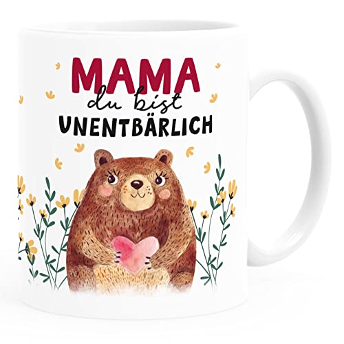 SpecialMe® Kaffee-Tasse Muttertag lustig Spruch Mama du bist unentbärlich Bär Geschenk Geburtstag Mutter Uni-Weiß Keramik-Tasse von SpecialMe