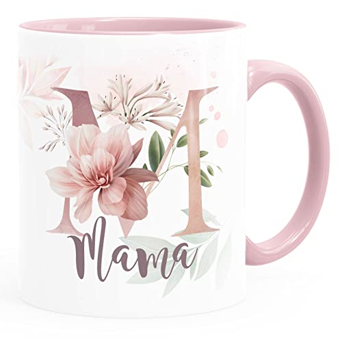 SpecialMe® Kaffee-Tasse Muttertag mit Wunschtext personalisiert Geschenk für Mama mit Initiale M und eigenem Text weiss-innen-rosa Keramik-Tasse von SpecialMe
