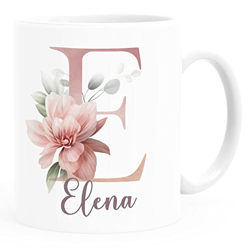 SpecialMe® Kaffee-Tasse Name Initiale Blumen Eukalyptus Floral Monogramm personalisierte Geschenke weiß Keramik-Tasse von SpecialMe